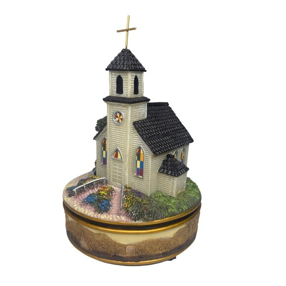 Collections Handcrafted 2010 Church Music Box With Stained Glass Accents - Picture 1 of 10